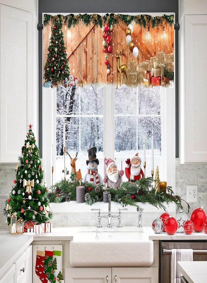 DOTOOMA 54x18 Inches Merry Christmas Barn Wooden Door Window Treatment Valance Xmas Tree Gift White Gold Balloon Golden Elk Pine Branch Theme Holiday Party Polyester Fabric Decorations Supplies - Image 1